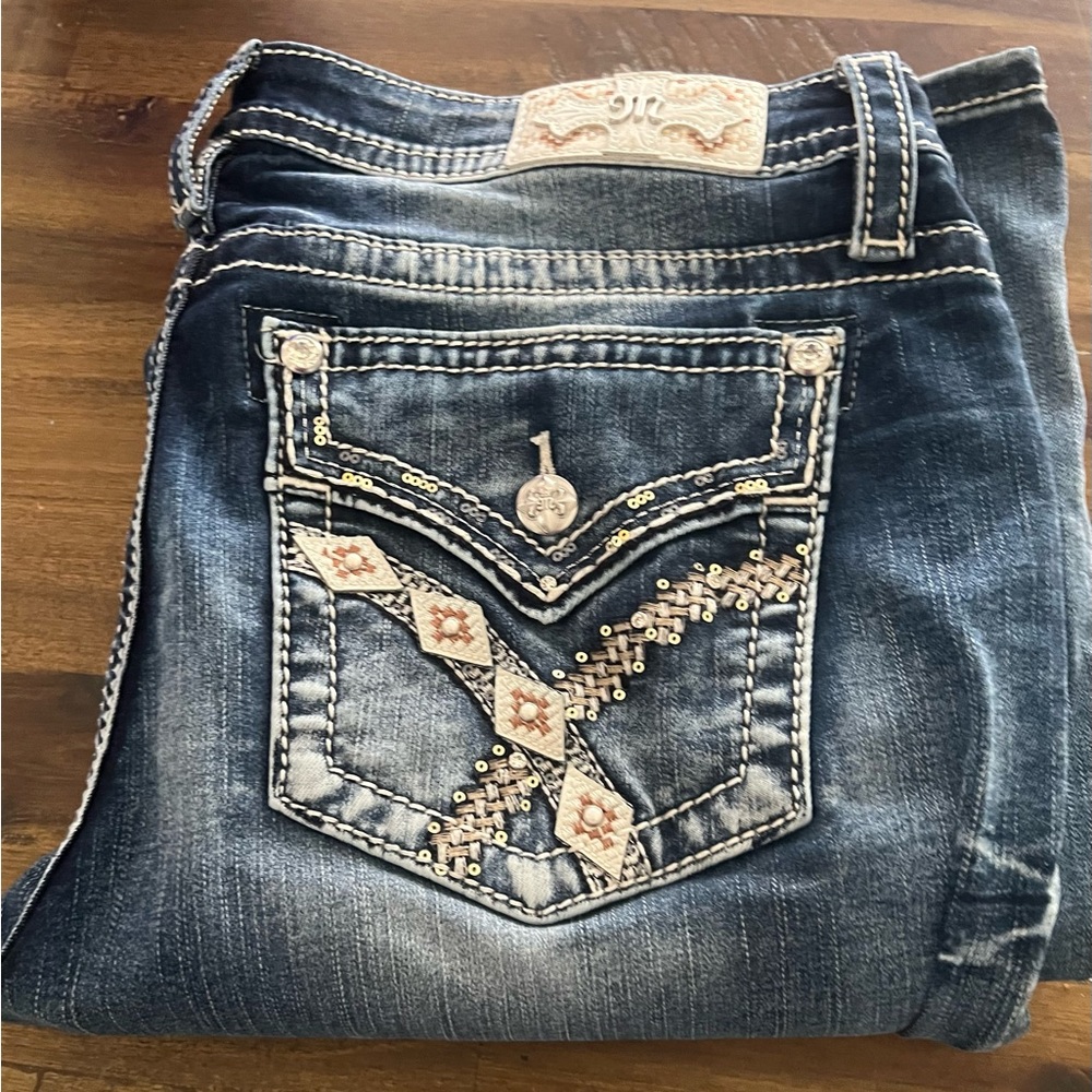 Miss Me Blue Boot Cut Jeans with Embellished Pockets